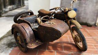 Full restoration old 3-wheel motorcycles - Restore fake Sidecar from abandoned trash