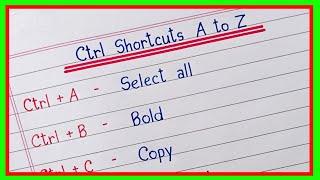 ctrl A to Z shortcut keys  ctrl shortcut keys A to Z  computer shortcut keys