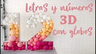 Letras y números gigantes 3D de cartón pluma para rellenar con globos.