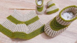 كروشيه سليبرلكلوكحذاء بقطعة واحدة  من 6 إلى 12 شهرا Crochet baby  booties   9 to 12 months 