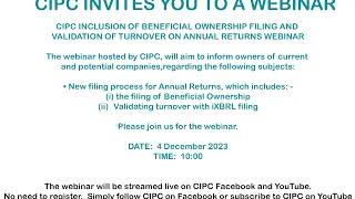 CIPC INCLUSION OF BENEFICAL OWNERSHIP FILING AND VALIDATION OF TURNOVER ON ANNUAL RETURNS WEBINAR