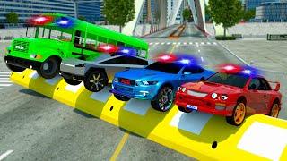 Police Cars vs Massive Speed Bump  Wheel City Heroes WCH Police Truck Cartoon