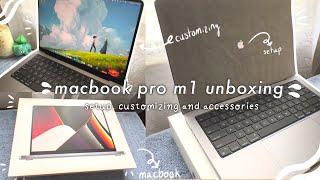 macbook pro 14 2021 m1 unboxing space gray 512gb  + aesthetic customizing + accessories