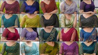 ️Beautiful Fancy Blouse Designs With Contrast SareesFancy Saree Blouses With Bead Work️