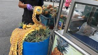 3 fast ways to cut Pineapple - fruits cutting skills  Taiwan street food