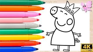 Princess Peppa Pig Drawing and Coloring Animation for Kids Toddlers Preschoolers #pinkbutterflyart