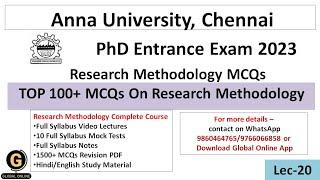 Top 100+ MCQs On Research MethodologyPhD Entrance Test At Anna University 2023