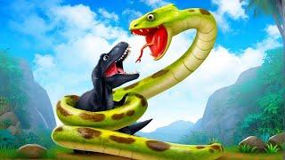 Prehistoric Clash Black Trex vs Giant Snake Rescuing Dinosaurs  Jurassic World Battles