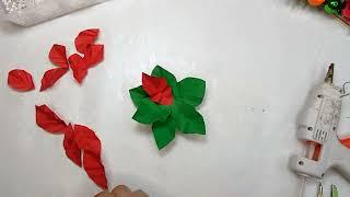Новогодняя поделка. делаем  красивый цветок пуансеттии  из бумаги