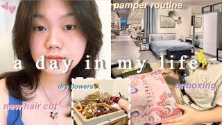 a day in my life pamper routine new hair cut arrange flowers
