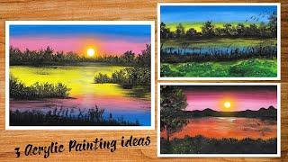 3 acrylic painting ideas  how to draw scenery painting scenery painting  with acrylic