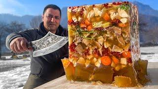 Transparent Hearty Soup With Meat Winter Nature In The Village Of Azerbaijan