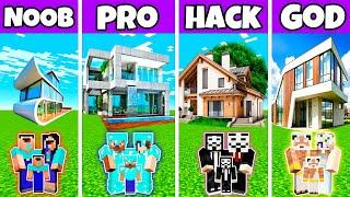 Minecraft Family Summer Best House Build Challenge - Noob vs PRo vs Hacker vs God