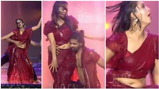 Actress Neha Gowda hot rain dance rare saree navel slip hot belly expose dance hot in dance show