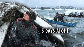 Can I Survive 3 Days on a WINTER ISLAND? Camping in Heavy Snow Building a Shelter