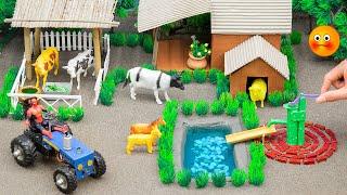 DIY tractor Farm Diorama with House for Cow Horse Pig  Mini Hand Pumb Supply Water in village #2