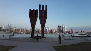 ⁴ᴷ⁶⁰ Evening walk along the Port Imperial waterfront in Weehawken New Jersey with NYC skyline views