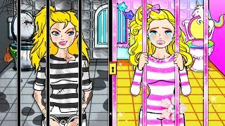 Barbie Dolls Dress Up - Pink and Black Barbie in Jail  Good Girl VS Bad Girl   WOA Doll Channel