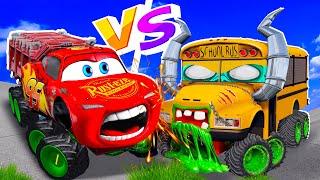 Big & SmallMcQueen SuperHERO and Mater VS Miss Fritter ZOMBIE Slime apocalypse cars in BeamNG.drive