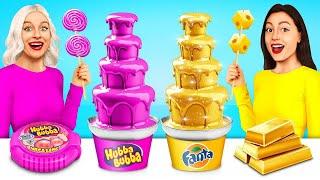 Gold vs Pink Food Challenge  One Color Food Challenge 24 Hours by MEGA GAME