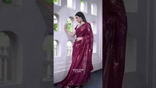 Wine Purple Sequin Saree For Bridesmaid