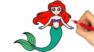 How to Draw Ariel The Little Mermaid easy step by step