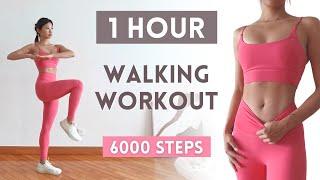 1 HOUR WALKING WORKOUT  6000 Steps Full Body Fat Burn Cardio NO Repeat NO Jumping At Home
