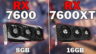 RX 7600 vs RX 7600 XT - mais VRAM faz Diferença em Games nessas Placas - 1080P  2K