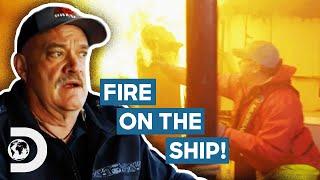 FIRE Breaks Out On The Wizard Out At Sea  Deadliest Catch