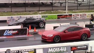 Tesla Plaid vs McLaren 765LT Lamborghini Huracán & GTR - Drag & Roll
