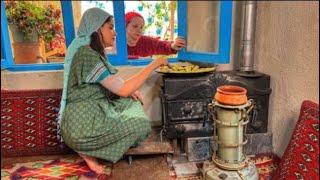 The daily life of a village girl Cooking vegetarian food with eggplant and fresh bread