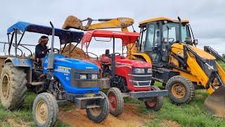 Jcb 3dx Eco Excellence Machine Going To Mud Loading Work With Mahindra and Sonalika Tractor  JCB