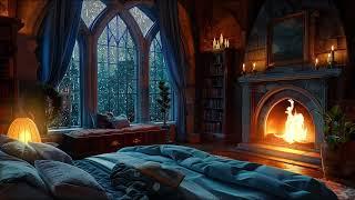 Castle Room Haven - Rain Fireplace & Thunderstorm Sounds to Sleep Instantly