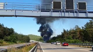 Explosionen brennender Transporter auf der A6 zw. Enkenbach-Alsenborn u. Wattenheim am 25 06 2023