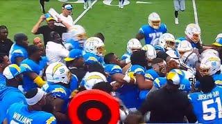 Chargers team jump Jerry Tillery after he late hits on Justin Herbert 