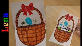 𝗞𝗿𝗲𝗮𝘁𝗶v 𝗺𝗶𝘁 𝗟𝗲𝗻𝗮  Osterkorb mit Hase zeichnen Osterkarte - Easter Surprise gift basket drawing Card