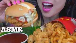 ASMR CHICKEN BURGER + TATER TOTS CURLY FRIES + FIRE SAUCE EATING SOUNDS NO TALKING  SAS-ASMR