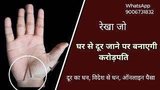 ऐसी रेखा-घर से दूर रहने पर बनती है करोड़पति  foreign line videsh Rekha  hastrekha #palmistry