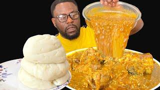 ASMR GOAT MEAT FUFU WITH OKRA OGBONO SOUP AFRICAN FOOD MUKBANG