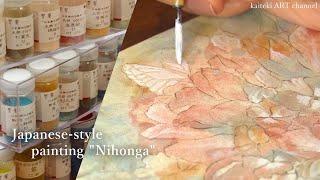 下描きなしで日本画を描いてみたら…Piano BGM  Flowers and Butterflies Japanese-style Painting Nihonga