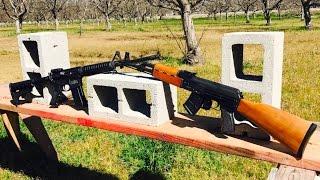AK-47 VS AR-15 - 7.62 VS 5.56 VS CONCRETE BLOCK