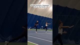 Zendaya training for Challengers with her stunt double #tennis #movie
