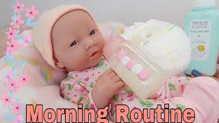 La Newborn Baby Doll Morning Routine feeding changing and stroller walk