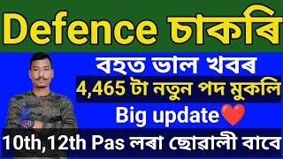 Good News Defence চাকৰি 4465 টা নতুন পদ মুকলি 2023 Apply কৰক 10th 12th Male female Big update