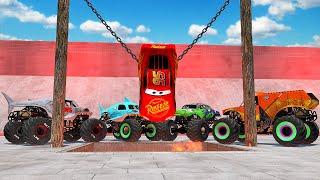 4 MONSTER TRUCKS VS Lightning McQueen LAST MOMENT