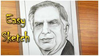 Ratan Tata रतन नवल टाटा Charcoal pencil sketch  Easy Pencil sketch  Banglar Art