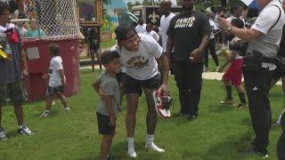 Saints Tyrann Mathieu youth football camp and back-to-school giveaway