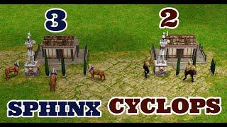 Age of Mythology Which units can destroy temple faster 3 sphinx vs 2 cyclops