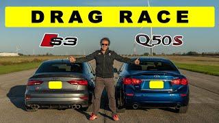 Audi S3 vs Infiniti Q50 Red Sport you asked for this Drag and Roll Race.