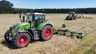 Heuwetter = Heuernte 2024 Gras wenden - schwaden - Rundballen pressen Fendt Traktoren Landwirtschaft